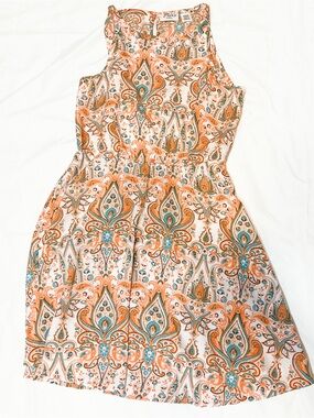 Cato Girls Paisley Fit & Flare Dress Orange Teal Size M 8/10